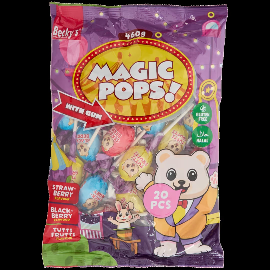 Caramelos con palo con chicle Becky's