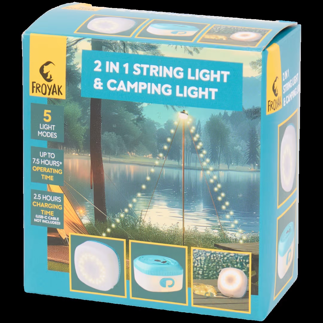 Lámpara de camping y cable de luz 2 en 1 Froyak
